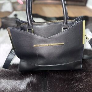 Steve Madden Black and Gold Satchel